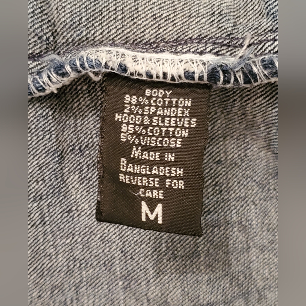 Ariya Jeans Distressed Jacket W/Sweat Shirt Material Arms & Hoodie GIRLS Size M - Picture 10 of 11